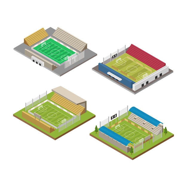 Isometric soccer field stadium building for football sport