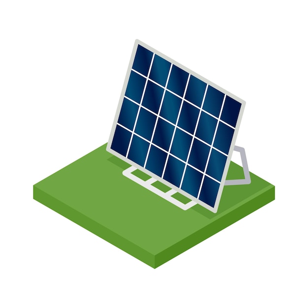 Isometric solar panel. Concept of clean energy. Clean ecological power. Eco renewable electric energy from sun. Icon for web.