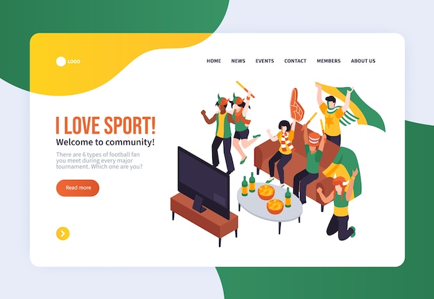 Isometric sport fan landing page template