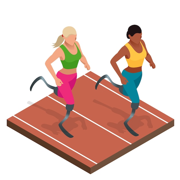 Vector isometric sports for peoples with disabled activity. handicapped sportsmen. athlete with handicap at the stadium.