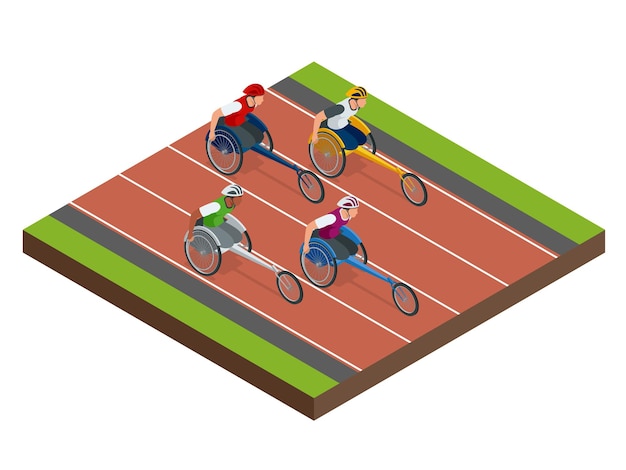 Sport isometrici per persone con attività disabili. competizioni sportive sportivi portatori di handicap. illustrazione vettoriale