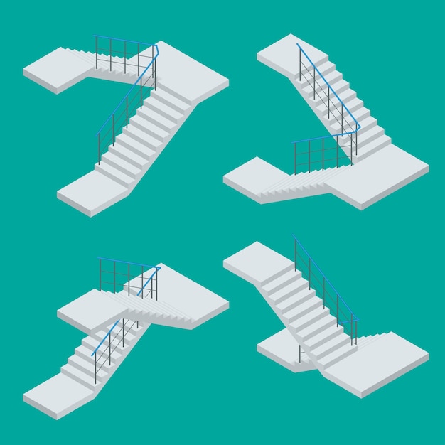 Vector isometric staircase. vector set of various staircase on the white background.