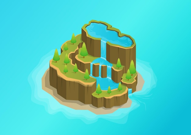 Isometric stepped mountain island