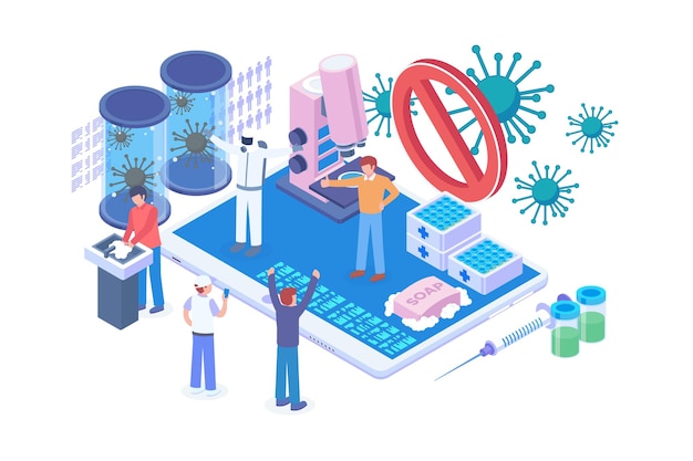 Isometric stop coronavirus vector concept