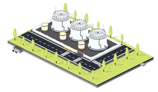 Vector isometric storage of gasoline crude oil or diesel tank farm isolated on white background