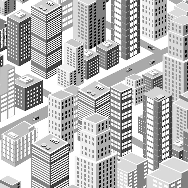 Изометрические уличные перекрёстки 3D иллюстрация городского квартала