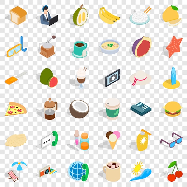 Isometric style of 36 breakfast icons