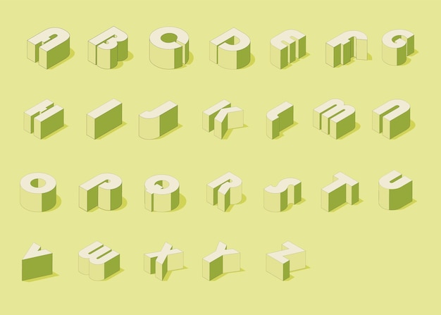 Vector isometric style alphabetics