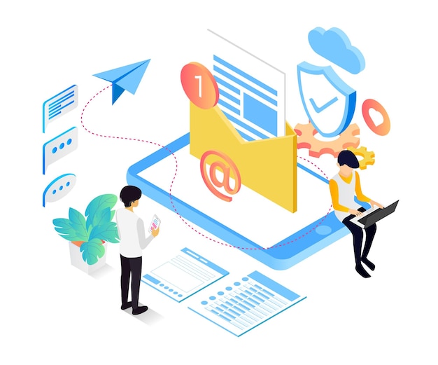 Vector isometric style illustration of email security service