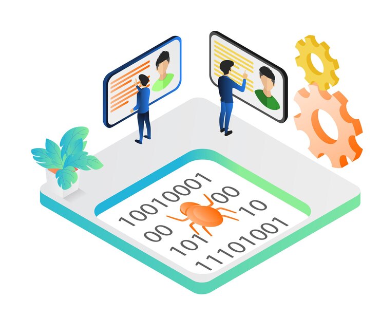 Vector isometric style illustration of profile data security from virus