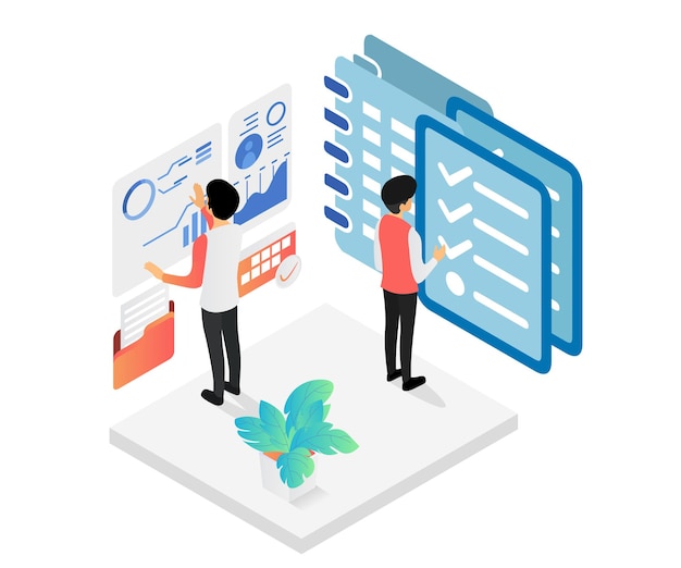 Isometric style illustration of a website registration rule checklist or other