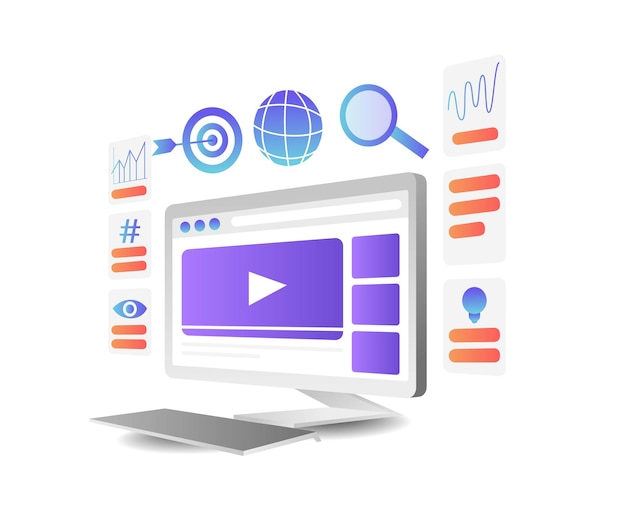 Illustrazione della tecnica di marketing video in stile isometrico