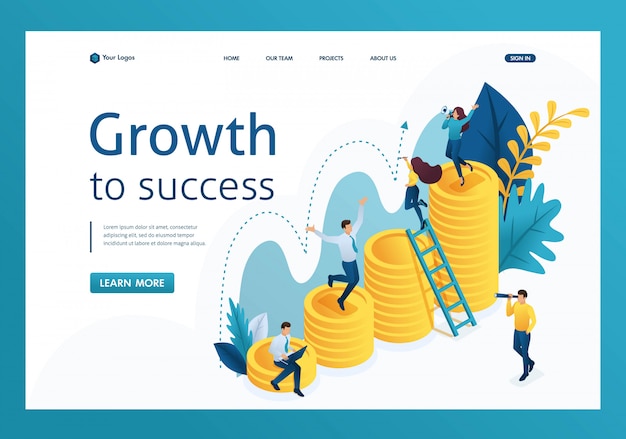 isometric the successful growth of investment, young entrepreneurs are exploring the indicators landing page