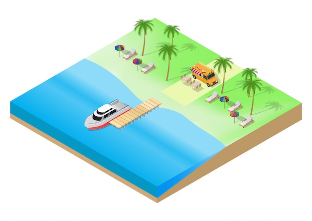 Isometric of summer tropical beach