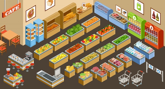 Vector isometric supermarket