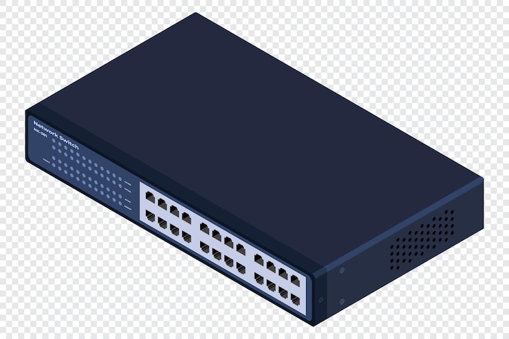 Vector isometric switch networking ethernet switch realistic isometric switch network technology vector illustration