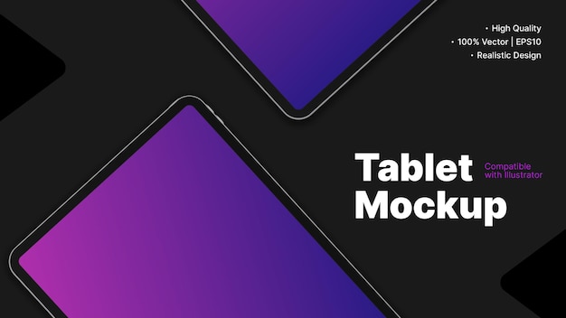 Isometric Tablet Mockup with Gradient Screen on Dark Background. Vector illustration