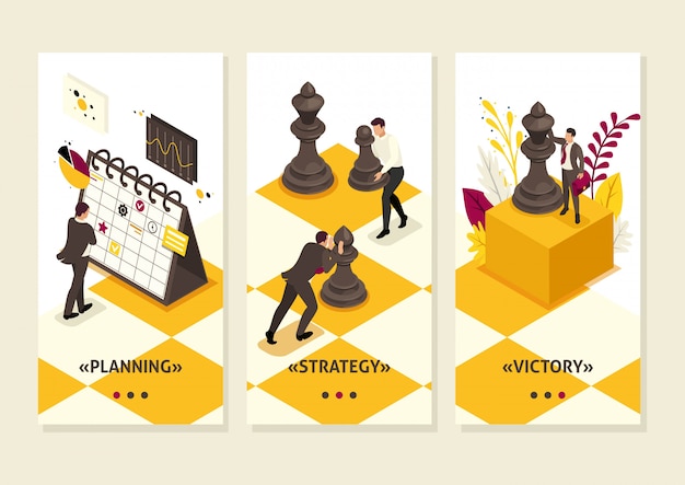 Vector isometric template app concept strategic business planning, teamwork, smartphone apps