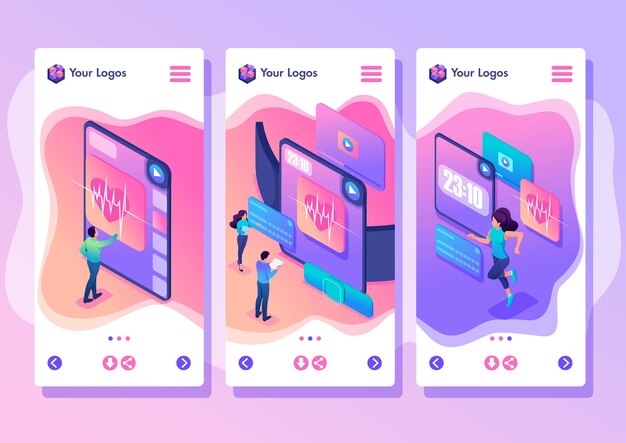 isometric template app concept the team is testing a new device the smart watch smartphone apps