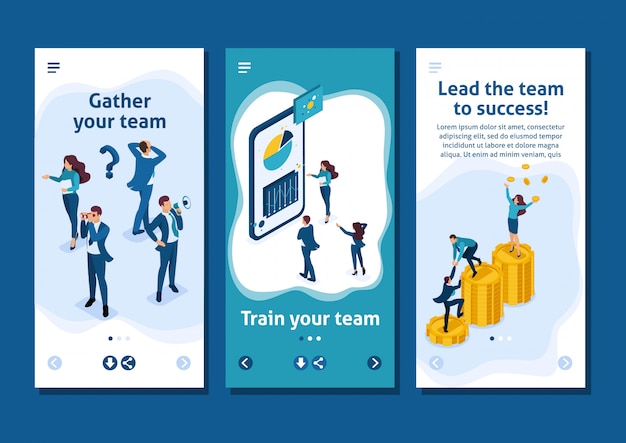 Isometric Template app The success of a good business team