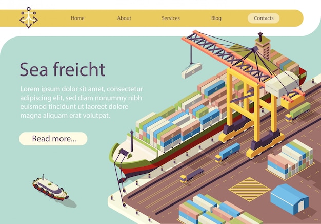 Vector isometric text banner representing sea freight