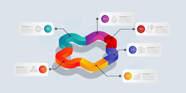 Isometric  timeline infographics 6 steps with icons for business and presentation