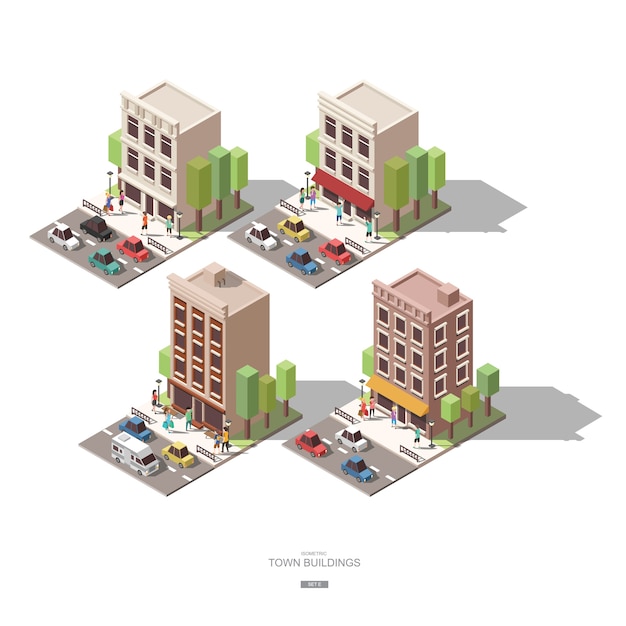 Isometric town buildings