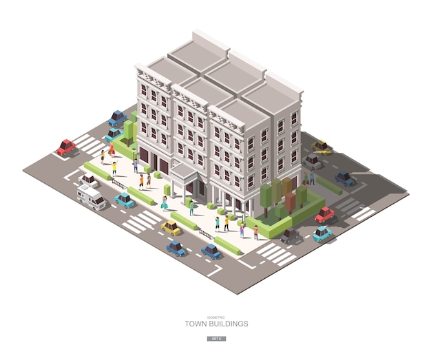 Vector isometric town buildings