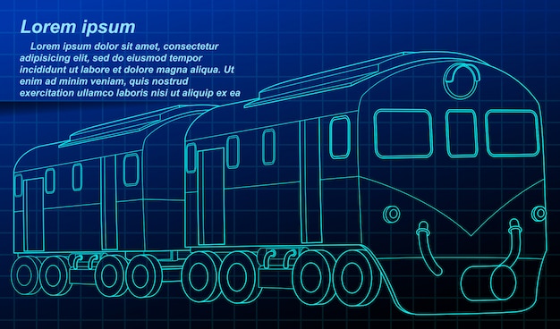 Isometric train blueprint in technology style.