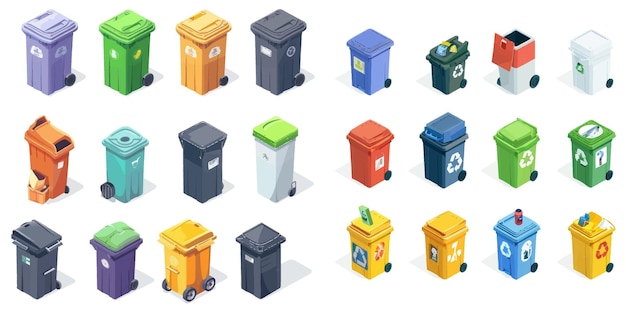 Isometric trash bins