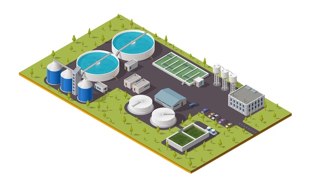 Isometric treatment plant water sewage filtration