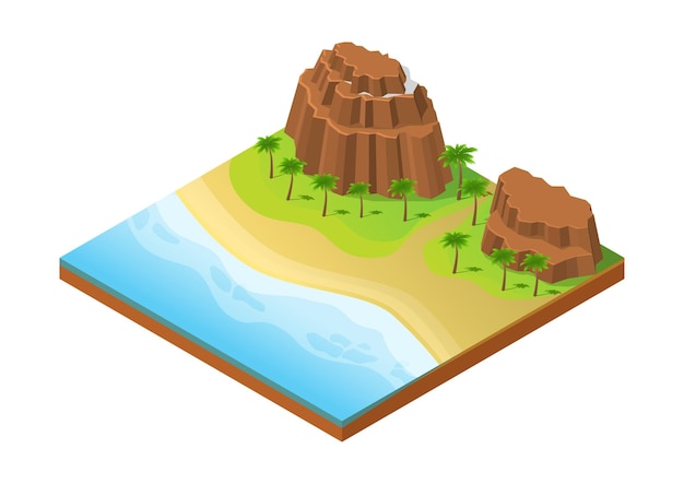 isometric tropical sandy beach