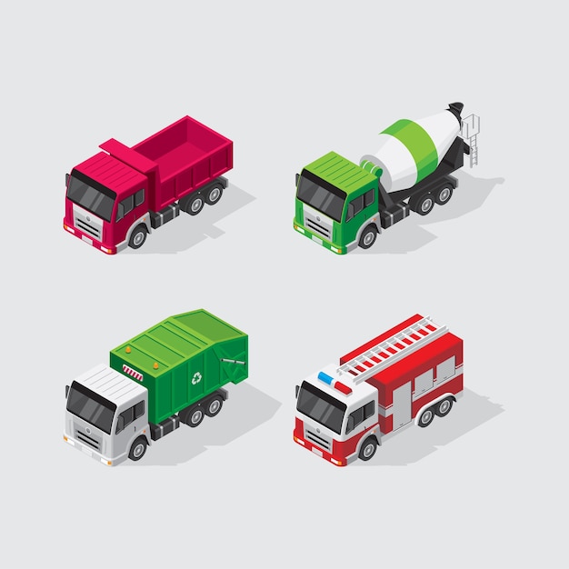 Vector isometric trucks set