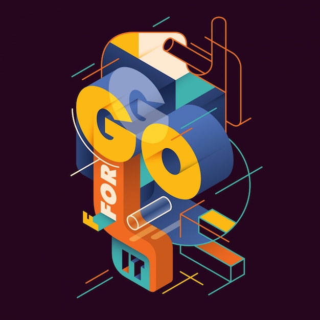 Vector isometric typography composition in color