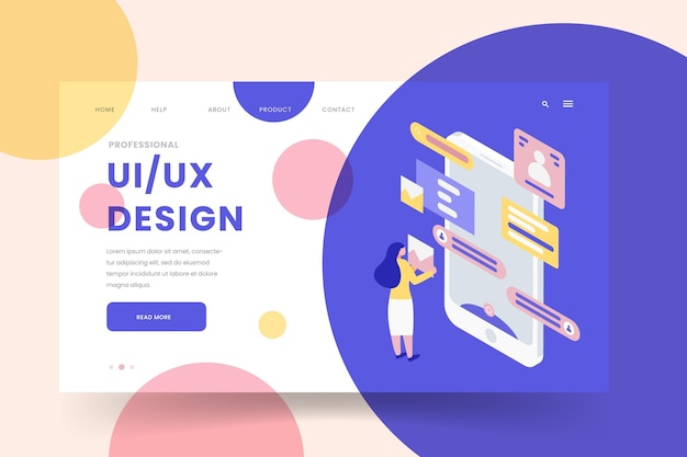 Vector isometric ui/ux landing page template