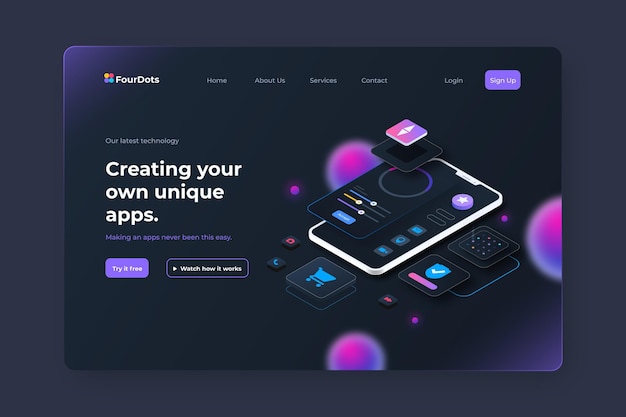 Isometric ui/ux landing page template