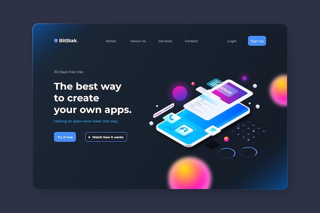 Isometric ui ux landing page