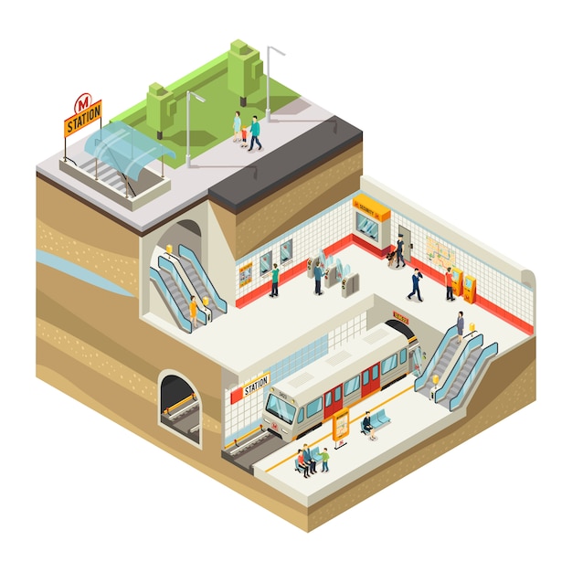 Vector isometric underground station concept