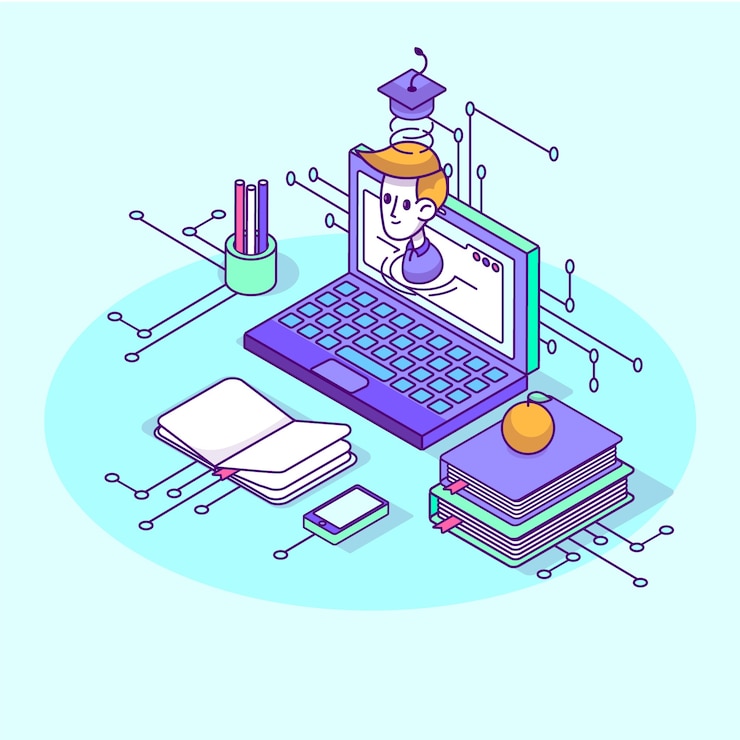 Vector isometric university concept with school elements