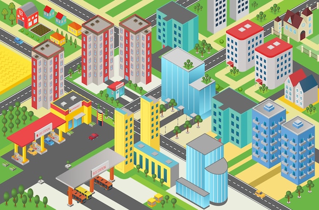 Isometric urban modern city megapolis top view