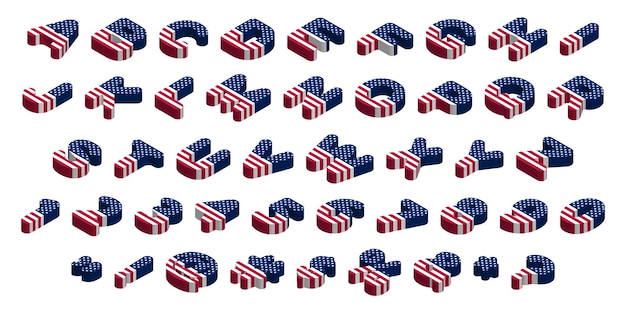 isometric usa flag letters and symbols