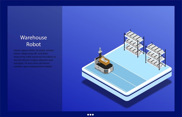 Изометрическая иллюстрация склада робототехники vactor