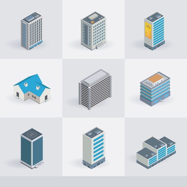 Vector isometric vector buildings icons