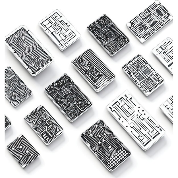 Vector isometric vector circuit board patterns on white backgr