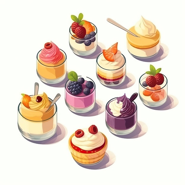 Vector isometric vector dessert buffet on white background