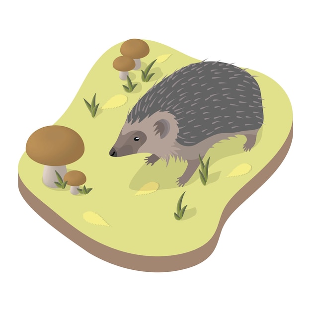 Isometric vector flat illustration hedgehog and mushrooms