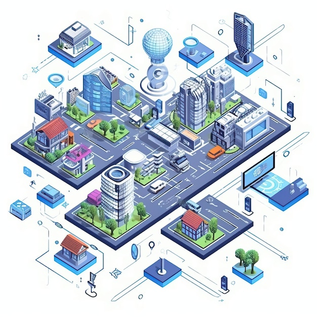 Vector isometric vector iot internet of things on white ba