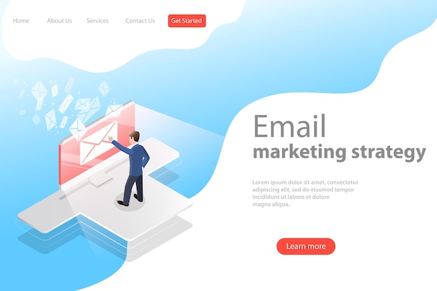 Isometric vector landing page template for email marketing product promoting