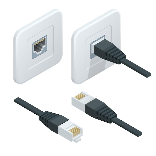 Vector isometric vector network socket icon. lan cable network internet