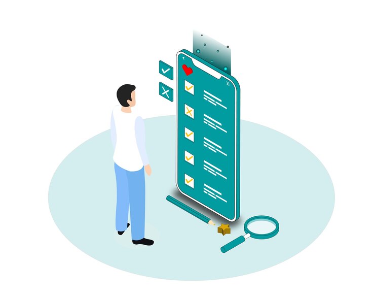 Vector isometric vector online survey illustration
